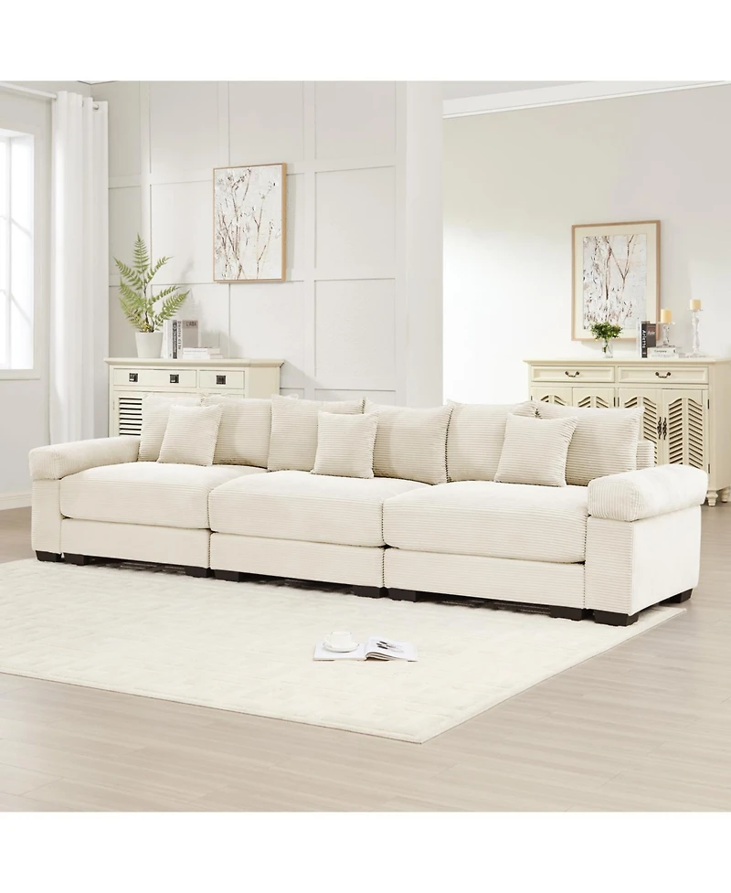 Streamdale Furniture 130" Oversized Cloud Modular Sectional Couch, Premium Corduroy 3-Seater Sofa