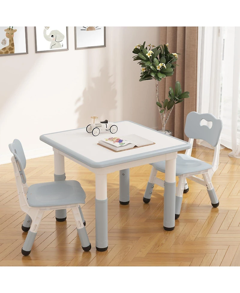 Gaomon Kids Table and 2 Chairs Set, Height Adjustable Toddler Activity Table with Graffiti Desktop for Home, Daycare, Preschool