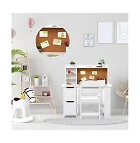 Gaomon Kids Study Desk with Chair, White Desk Set for Kids, Student Writing Desk with Bookshelf, Bulletin Board and Cabinets for Boys and Girls