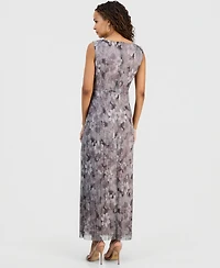 Connected Petite Metallic V-Neck Twist-Front Dress