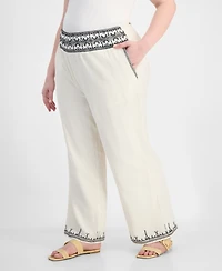 And Now This Trendy Plus Embroidered Cotton Wide Leg Pants, Macy's Exclusive