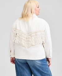 And Now This Trendy Plus Fringe-Trim Cotton Denim Jacket, Macy's Exclusive