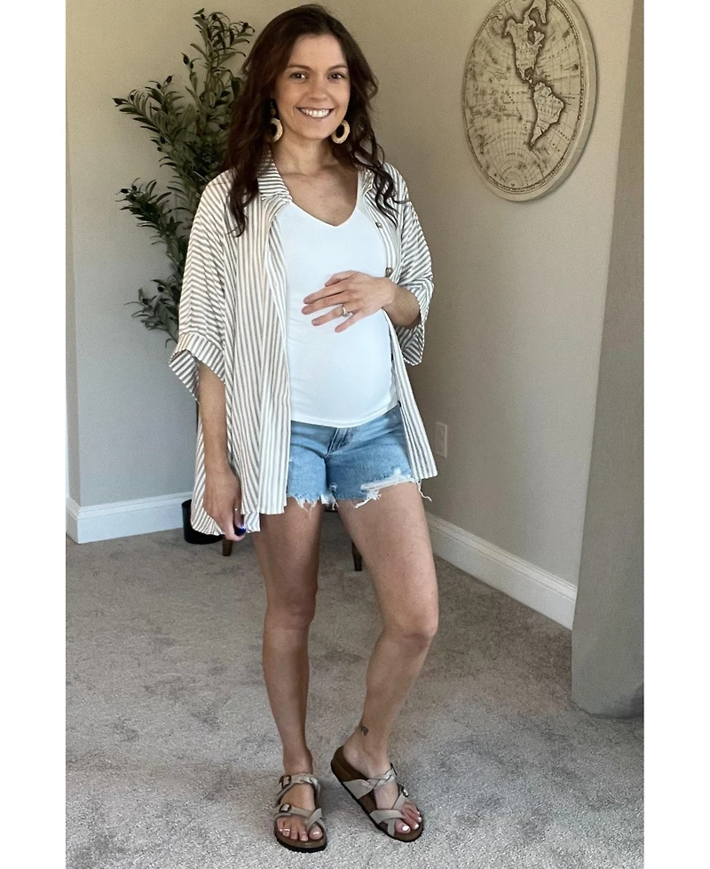 Pinkblush Maternity Taupe Striped Button Up Dolman Top