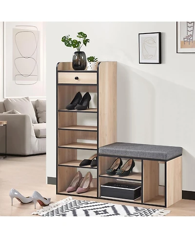 Kings Brand Furniture Julian Bench & Shoe Rack, 7-Shelf Storage Drawer