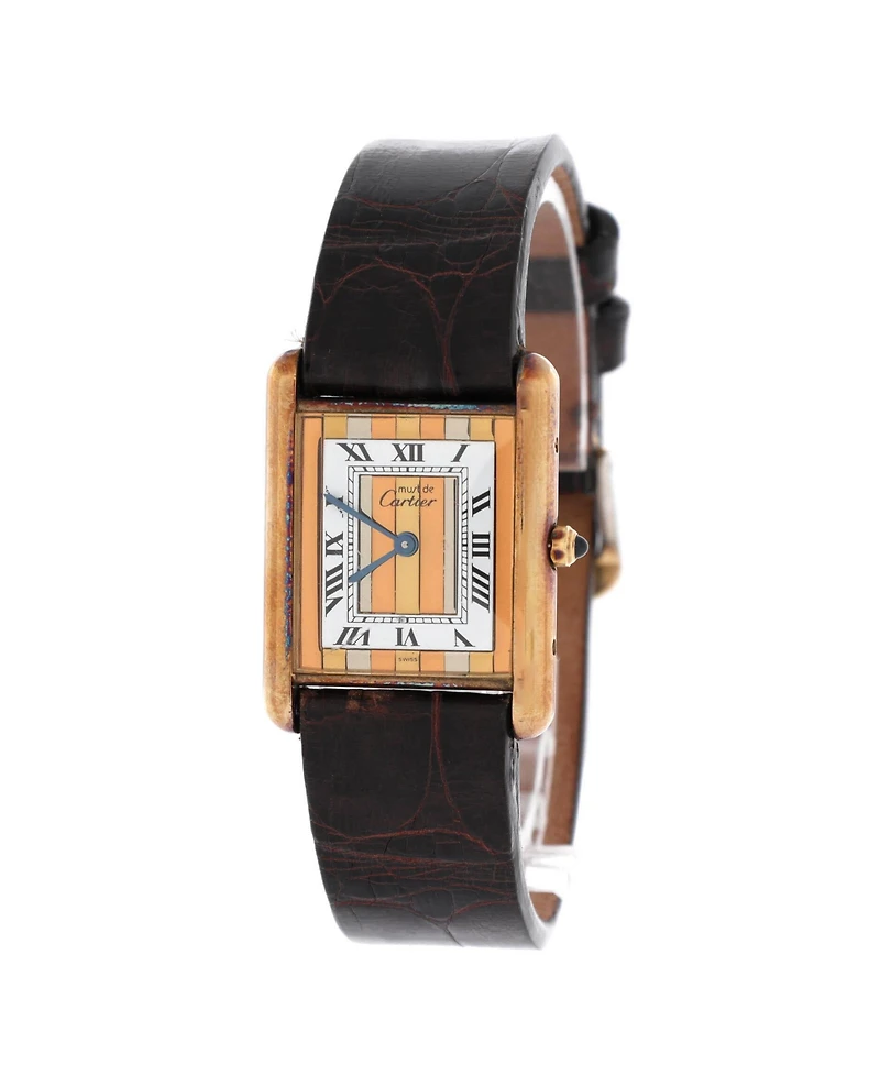 Pre-Owned Cartier Must de Cartier Tank Quartz Watch in Vermeil Plated Sterling Silver and Alligator 22mm