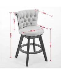 Boyel Living Set of 2 Velvet Bar Stools with Ergonomic Backrest 360° Swivel Kitchen Counter Stools