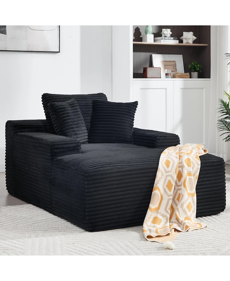 Boyel Living 67 Inch White Velvet Chaise Lounge Chair with 9.9 Wide Armrests and Deep Seat for Room