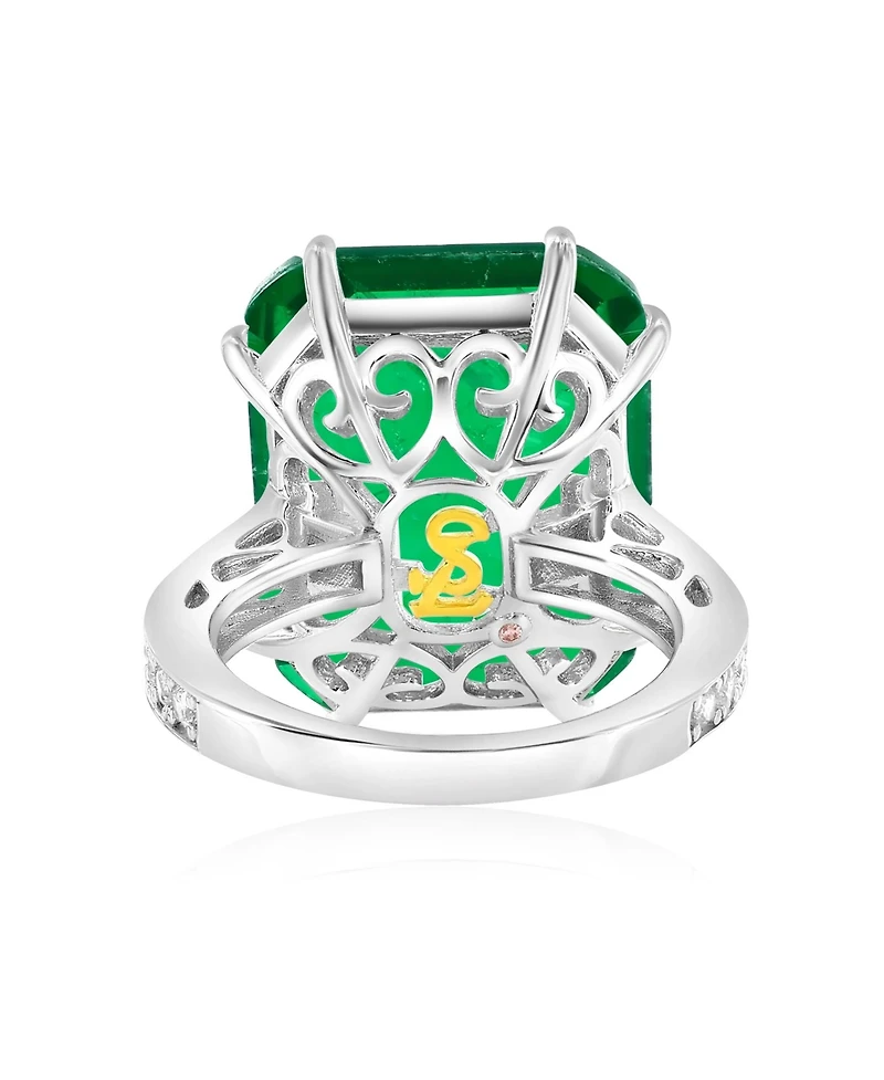 Suzy Levian New York Gala Collection Sterling Silver Large Firework Emerald-Cut Cubic Zirconia Cocktail Ring