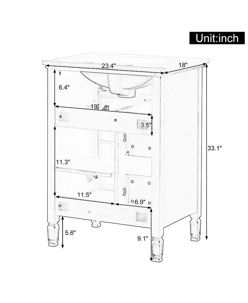 Clihome 24-Inch Bathroom Vanity with Sink, Solid Wood and Mdf Cabinet with One Flip Drawer,Freestanding Black Vanity for Bathroom Storage