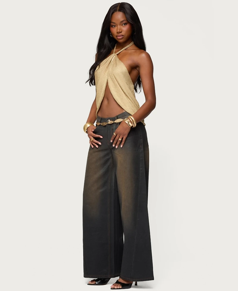 Edikted Women's Stasia Sparkly Knit Split Front Top