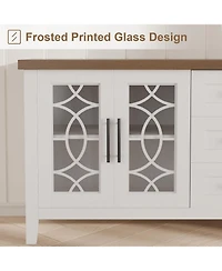 gaomon Farmhouse Tv Stand for 70" TVs, Mid-Century Console with Glass Door, 2 Doors, 3 Drawers and Shelves