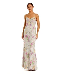 Mac Duggal Women's Embellished Bustier Floral Trumpet Gown