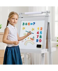 Hongge Adjustable Wooden Kids Art Easel With Chalkboard Whiteboard And Paper Roll