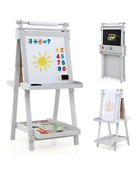 Hongge Adjustable Wooden Kids Art Easel With Chalkboard Whiteboard And Paper Roll