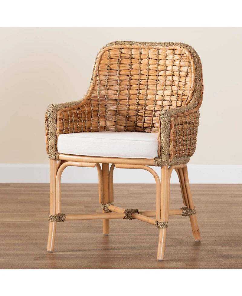 Furniture Kyle 24.6" Rattan Bohemian Dining Armchair with Cushion