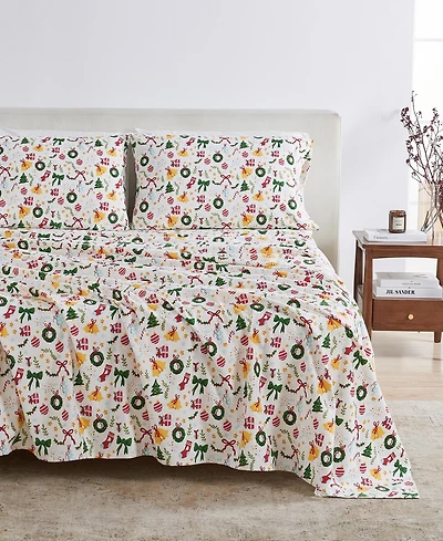 Linery & Co Ultra-Soft Turkish Cotton Flannel Christmas Print Sheet Set.