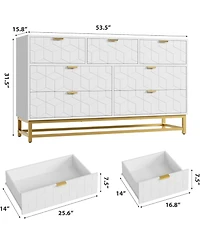 gaomon Modern 7 Drawer Dresser, Wide Chest with Gold Metal Legs & Handles, Wood Storage Organizer for Bedroom, Living Room, Hallway