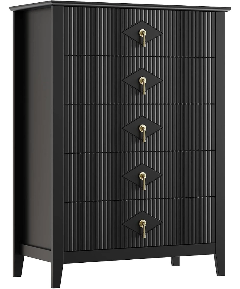 gaomon Fluted Dresser for Bedroom 43" Tall, 5-Drawer Modern Wood Chest, Space-Saving Storage Cabinet Living Room, Hallway, or Entryway