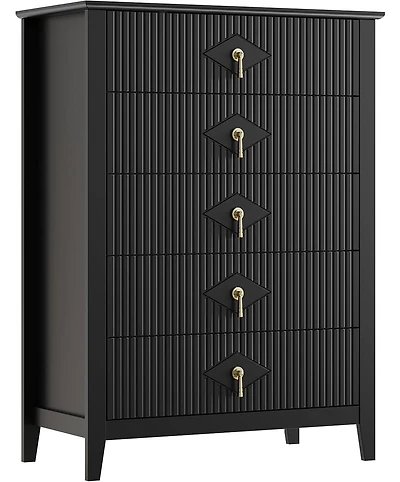 gaomon Fluted Dresser for Bedroom 43" Tall, 5-Drawer Modern Wood Chest, Space-Saving Storage Cabinet Living Room, Hallway, or Entryway