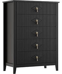 gaomon Fluted Dresser for Bedroom 43" Tall, 5-Drawer Modern Wood Chest, Space-Saving Storage Cabinet Living Room, Hallway, or Entryway