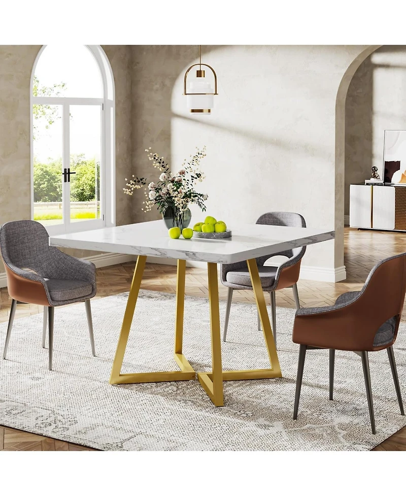 Tribesigns Square Dining Table for 4, 31.5" Industrial Dinner Table with Metal Base, Wood Kitchen Table for Dining Room, Small Space