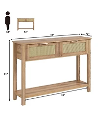 Gaomon Console Table with 2 Drawers Rattan Entryway Table with Storage Boho Sofa Table for Living Room Hallway or Foyer Home Furniture