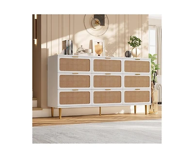 Gaomon Rattan 9 Drawer Dressers for Bedroom