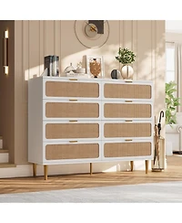 gaomon Rattan -Drawer Dresser, Tall Wood Chest with Wide Top, Large Storage Cabinet for Bedroom, Living Room