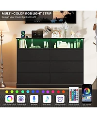 Gaomon Dresser for Bedroom with 6 Drawers, Modern Chest Featuring Led Lights and Charging Station, Spacious Storage Cabinet