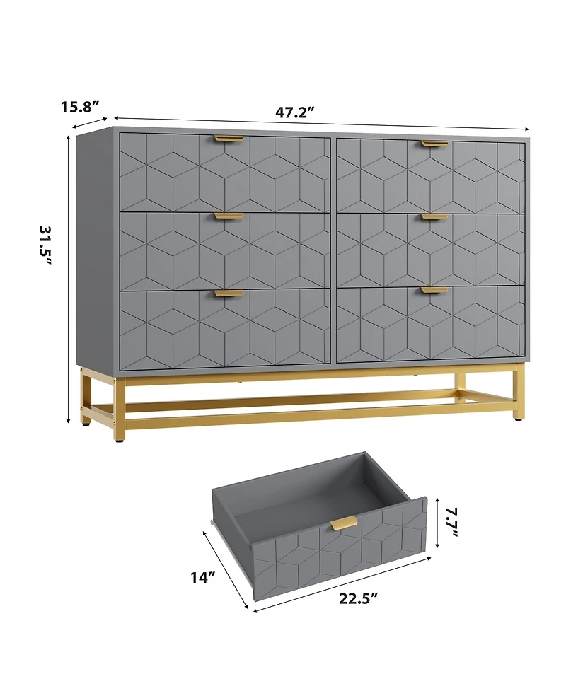 Gaomon 6 Drawer Dresser with Wide Storage, Dresser Chest Organizer with Metal Legs, Modern Dressers & chests of Drawers