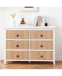 Gaomon 6-Drawer Modern Dresser with Fluted Panel Design, Wide Chest with Deep Storage Drawers and Tv Stand Function, Ideal for Bedroom, Natural White
