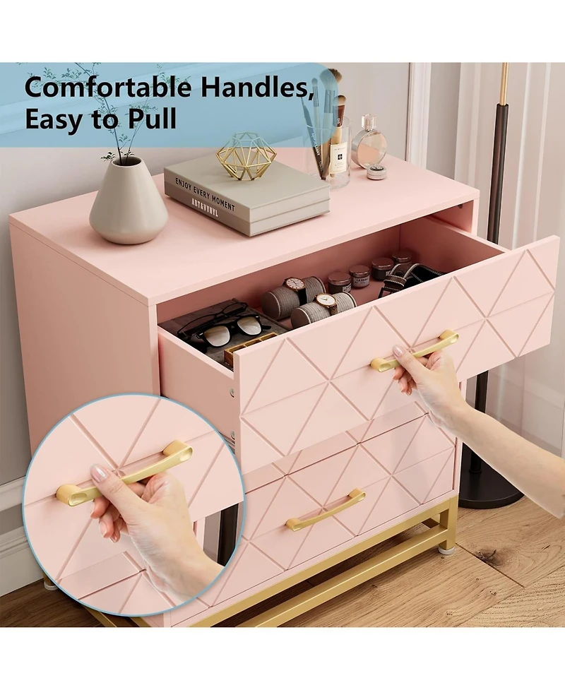 gaomon 3-Drawer Bedroom Dresser, Modern Wide Drawer Chest with Metal Handles, Wooden Storage Organizer for Bedroom