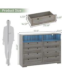 gaomon 8-Drawer Bedroom Dresser with Charging Station & Led Lights, Modern Wide Wooden Chest for Bedroom Living Room Hallway Entryway