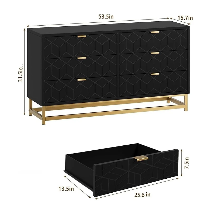 gaomon Modern 6-Drawer Bedroom Dresser with Large Storage and Gold Metal Accents for Entryway, Living Room or Closet