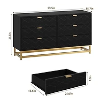 gaomon Modern 6-Drawer Bedroom Dresser with Large Storage and Gold Metal Accents for Entryway, Living Room or Closet