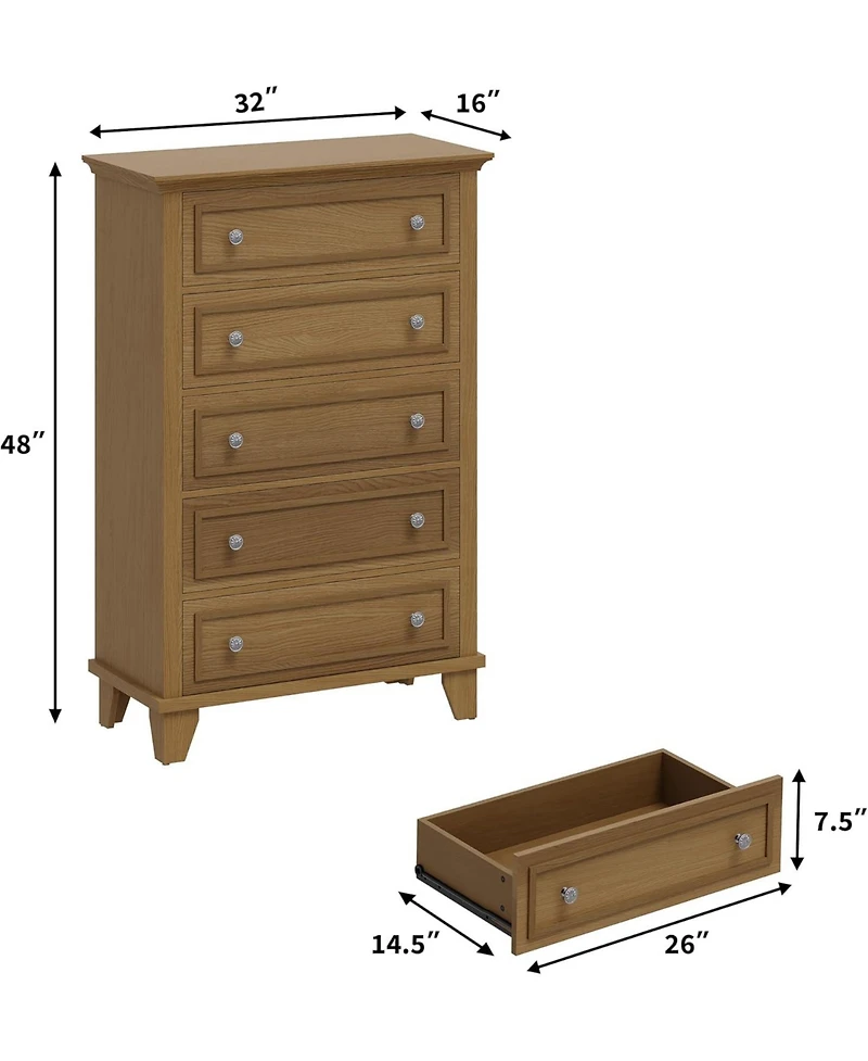 gaomon 5-Drawer 48" Wood Chest with Deep Drawers, Modern Storage Organizer Tall Bedroom Dresser
