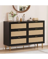 gaomon 6-Drawer Bedroom Dresser, Wood Storage Cabinet with Gold Legs & Handles, Boho Farmhouse Double Chest for Bedroom or Living Room