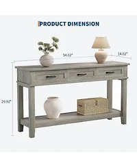 gaomon 52" Console Table Entryway with 3 Storage Drawers, 3-Tier dustrial Metal Sofa Behind Couch Table, Hallway forEntryway, B