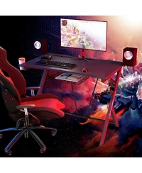 Gymax Gaming Desk Computer Desk Pc Table Workstation with Headphone Hook & Cup Holder