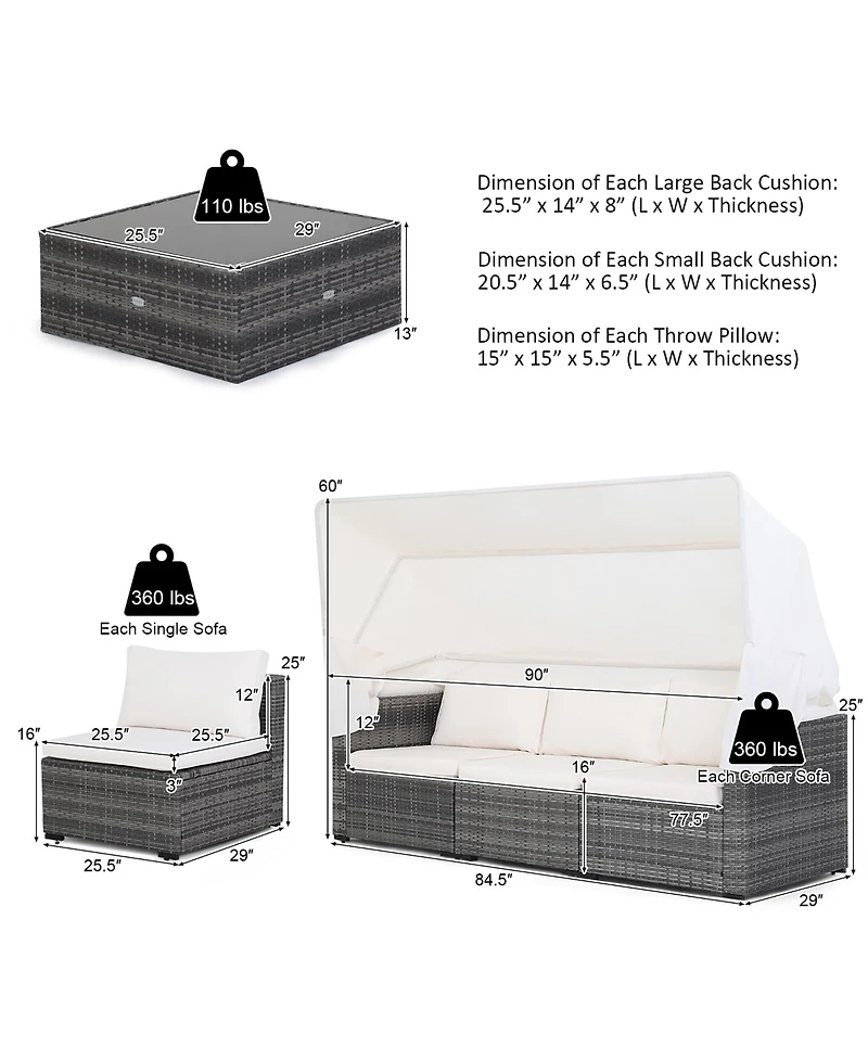 Costway 6-Piece Outdoor Patio Furniture Set Retractable Canopy Conversation Set