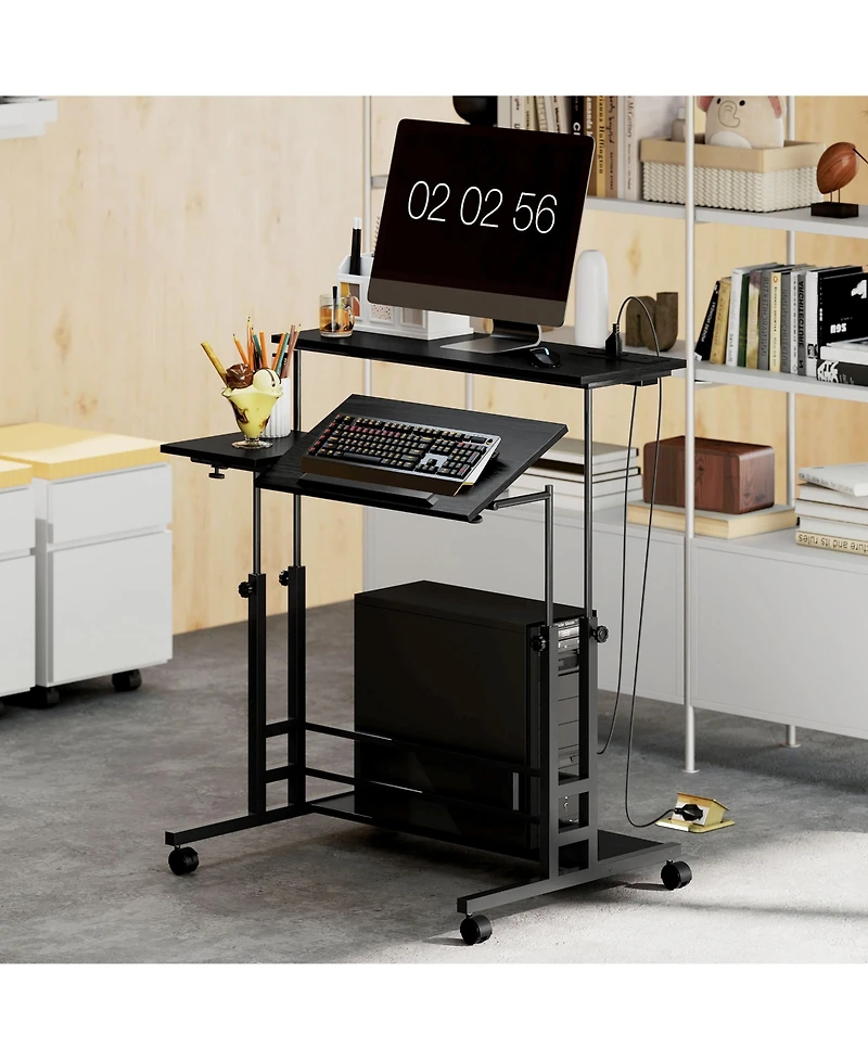 Homcom Adjustable Sding Desk, Sd Up Desk with Power Outlets,