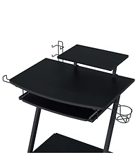 Flynama Black Gaming Desk with Keyboard Tray and Wheels 28Inch Mobile Workstation with Storage Compartment for Ergonomic Gaming and Work Setups