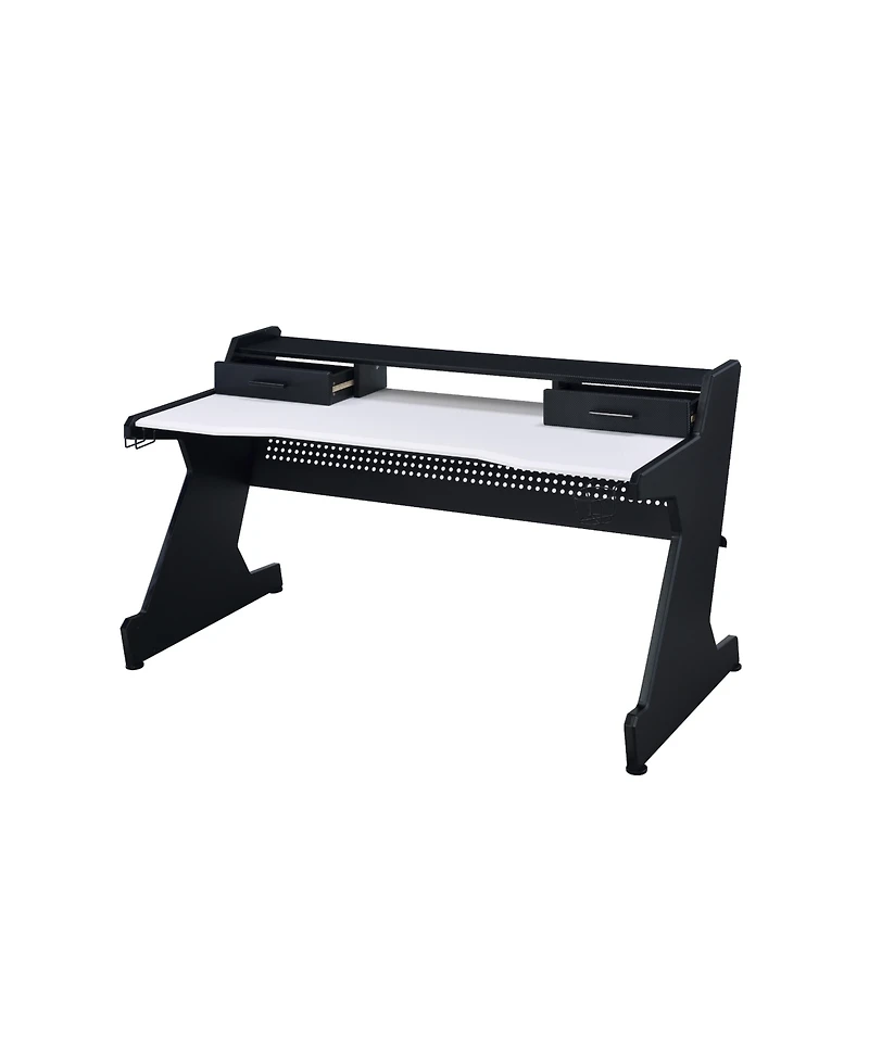 Flynama Black and White 2 Drawer Gaming Desk with 59Inch Wide Surface and Storage Compartments for Indoor and Outdoor Gaming Stations