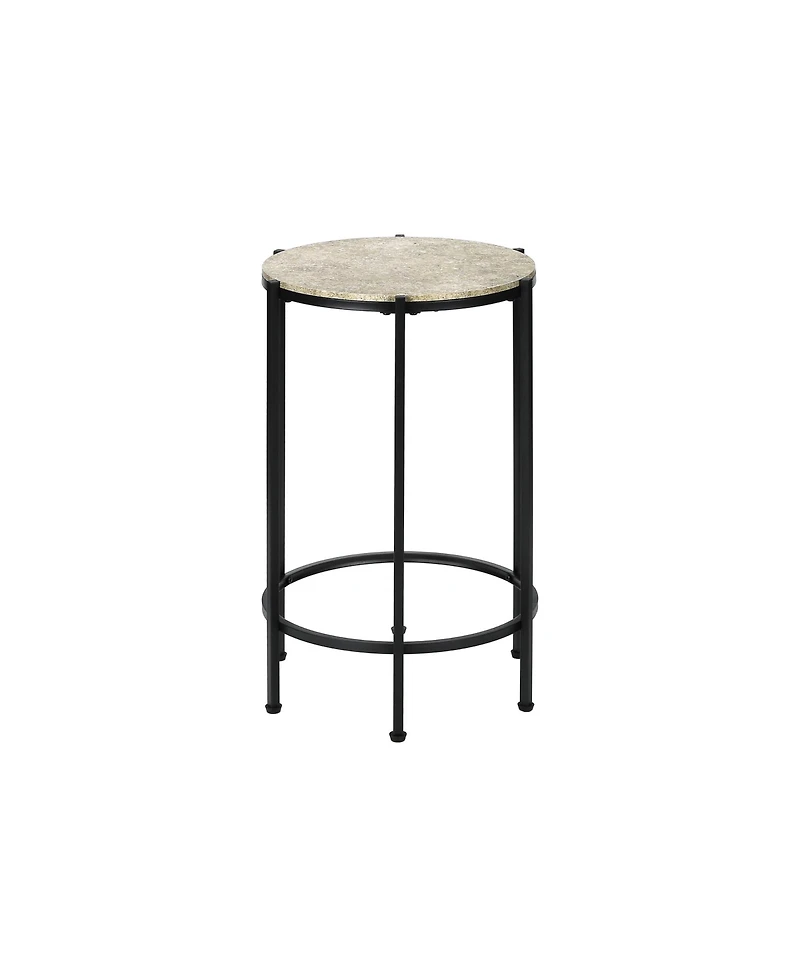 Lovmor Accent Table, End, Round, Side Table, Small, Lamp, Living Room, Bedroom, Nightstand, Cream Stone Laminate, Black Metal, Contemporary