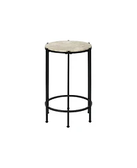 Lovmor Accent Table, End, Round, Side Table, Small, Lamp, Living Room, Bedroom, Nightstand, Cream Stone Laminate, Black Metal, Contemporary