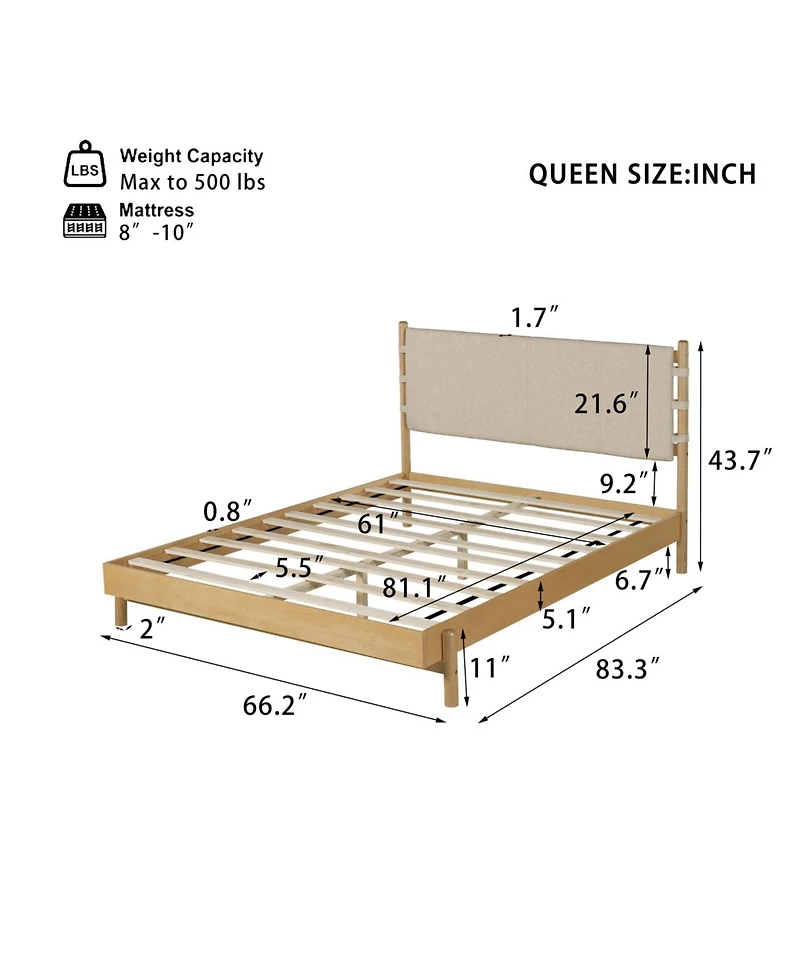 Streamdale Furniture Modern Queen Bed Frame Set with 2 Nightstands, Beige Wood Platform Bed