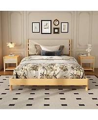 Streamdale Furniture Modern Queen Bed Frame Set with 2 Nightstands, Beige Wood Platform Bed