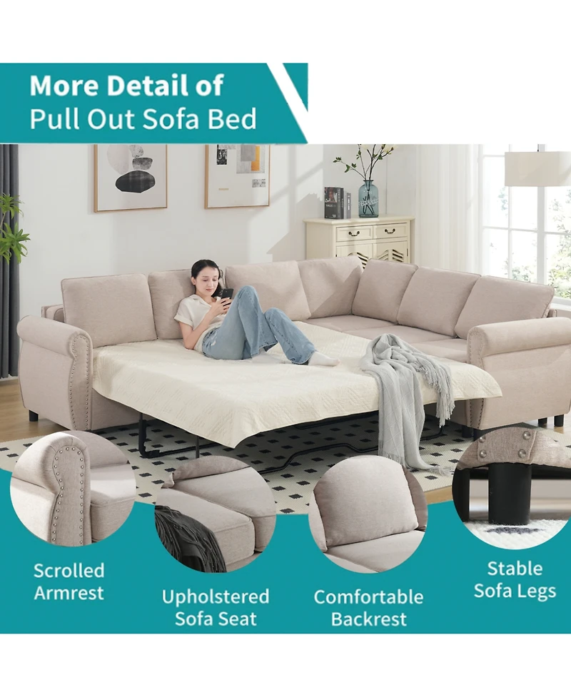 Streamdale 2-in-1 Sleeper Sofa 6-Seater L-Shaped Sofa Bed