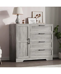 gaomon 43.3" H Armoire Wardrobe Closet with 4 Drawers & Hanging Rod, Multifunctional Wood Storage Cabinet for Bedroom