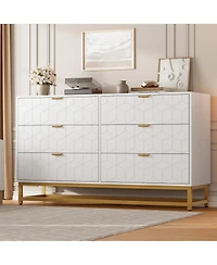 gaomon 53.5" 6-Drawer Dresser for Bedroom, Wide Modern Storage Chest with Metal Legs, Organizer Cabinet Entryway or Living Room